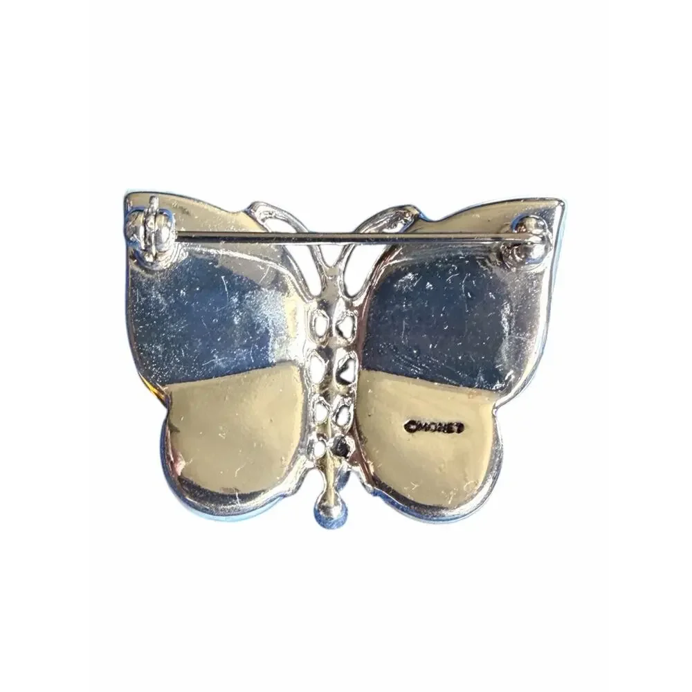 Vintage Monet Mother-of-Pearl and Rhinestone Butterfly Brooch